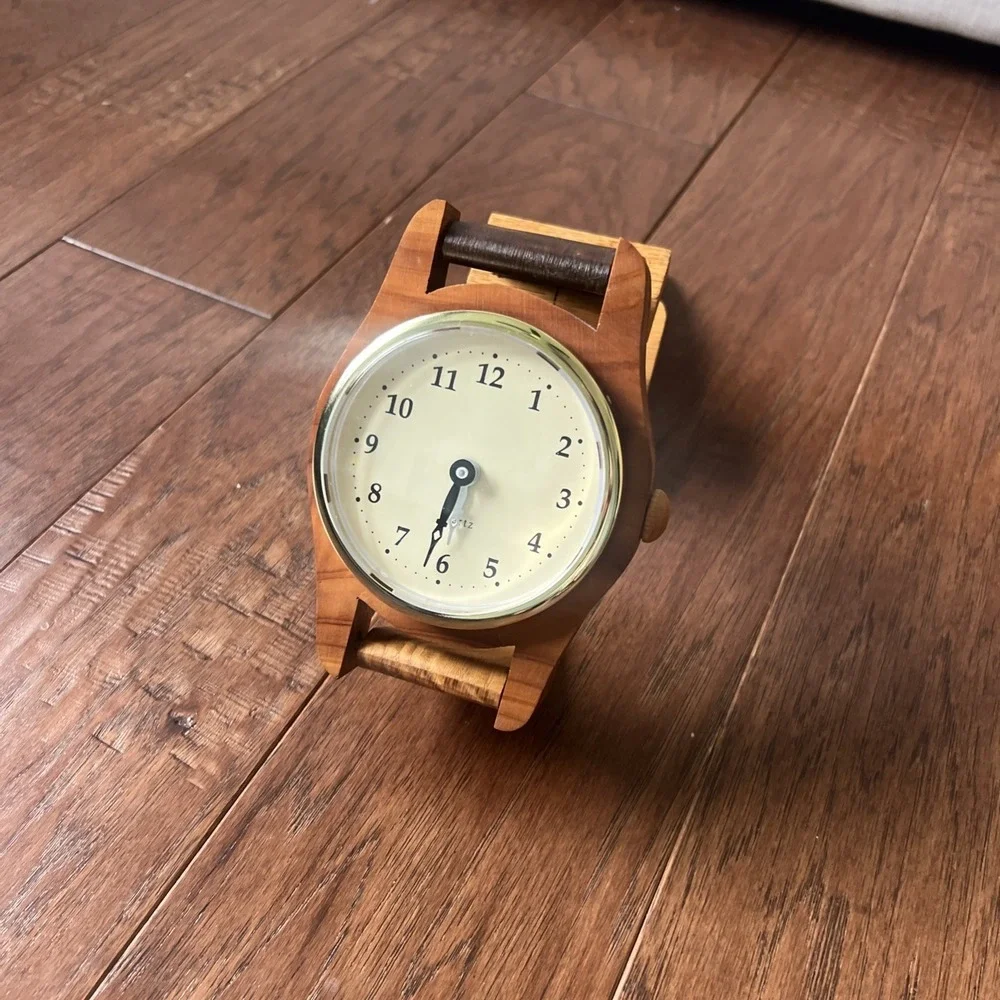Vintage Handcrafted Oak Wood Wall Clock Watch Style Hanging Rustic Farmhouse